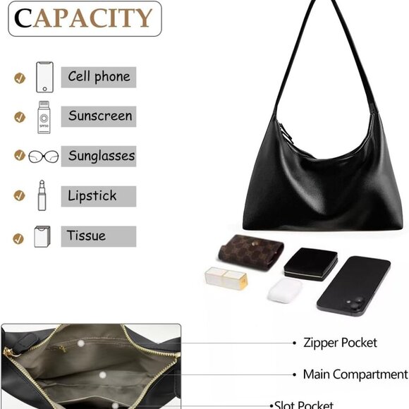 Leather Hobo Bags for Women Small Soft Shoulder Purse Slouchy Tote Handbags with - Picture 4 of 6